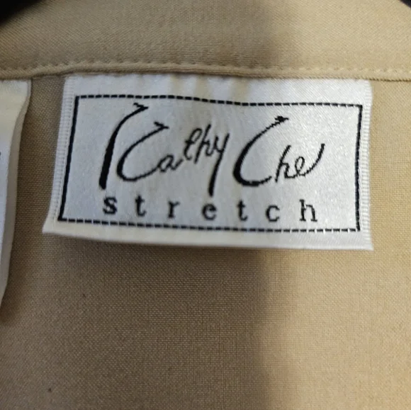 Kathy Che Womens Tan Button-Up Shirt Top Blouse with Silver Accents Sz M - Picture 5 of 7